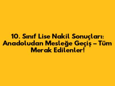10. Sınıf Lise Nakil Sonuçları: Anadolu'dan Mesleğe Geçiş – Tüm Merak Edilenler!