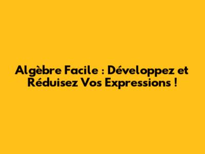 Algèbre Facile : Développez et Réduisez Vos Expressions !
