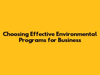 Choosing Effective Environmental Programs for Business