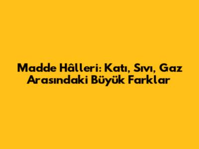Madde Hâlleri: Katı, Sıvı, Gaz Arasındaki Büyük Farklar