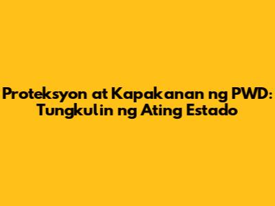 Proteksyon at Kapakanan ng PWD: Tungkulin ng Ating Estado